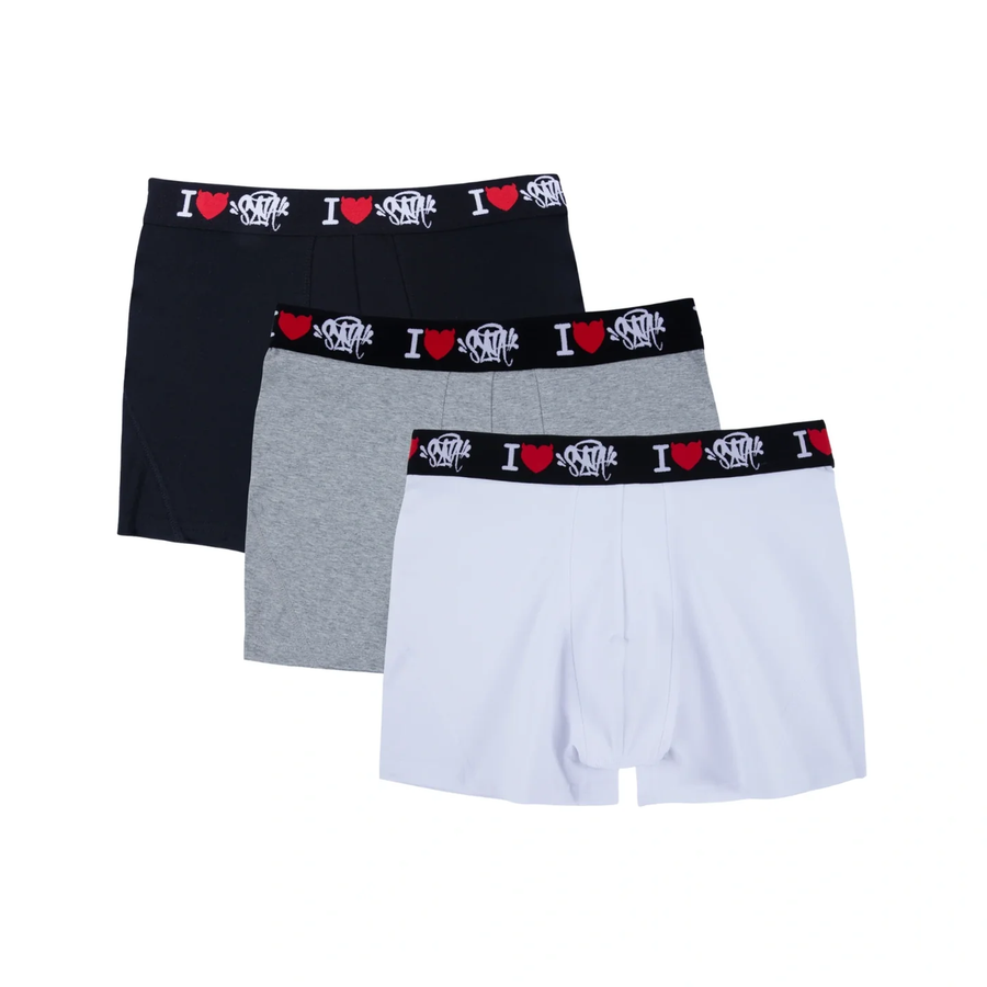 3PACK SynaWorld I Love Syna Boxer Shorts - Black/White/Grey