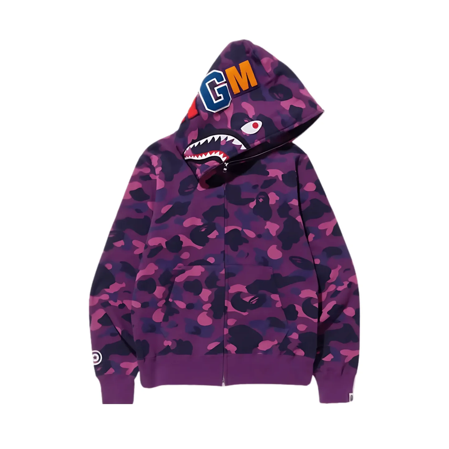 BAPE ABC Color Camo Shark Full Zip Hoodie Purple