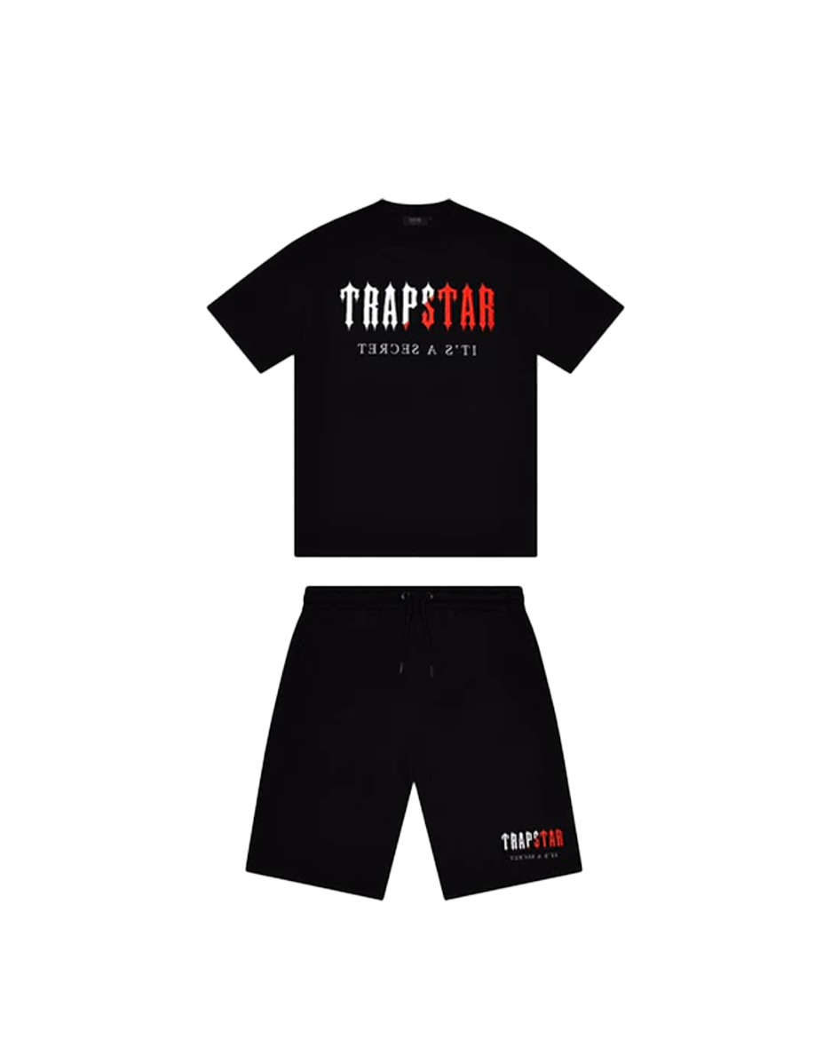 Trapstar Decoded Chenille Short Set (Black/Red/Black)